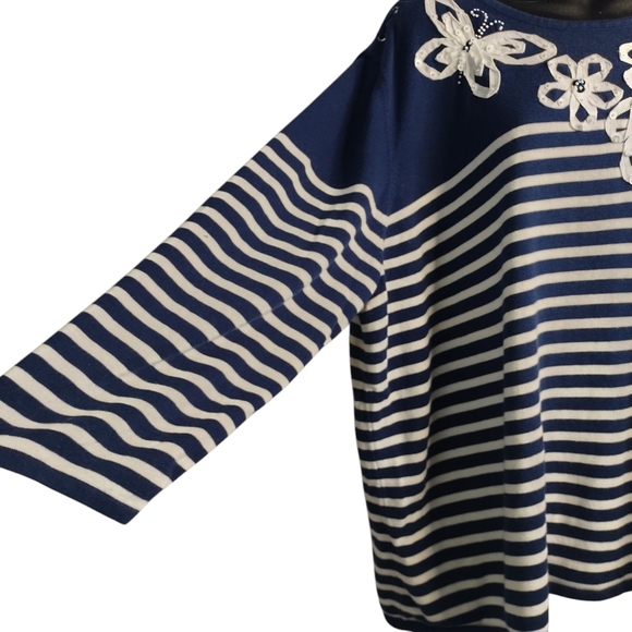 Alfred Dunner Women's Navy Striped Butterfly Floral Sweater Plus Size 3X - Picture 5 of 9